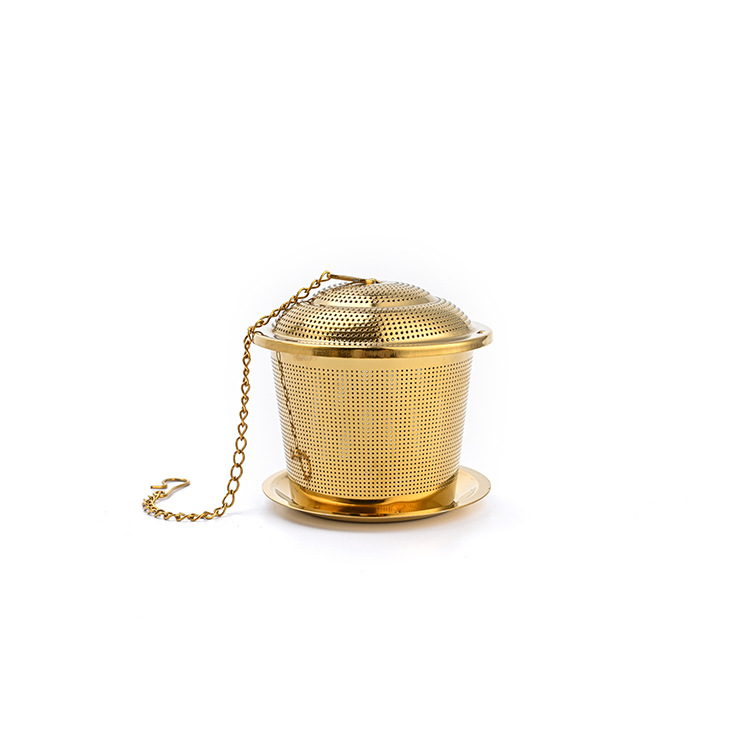 Premium PVD Gold Cup Tea Infuser with with Lid & Chain S0124