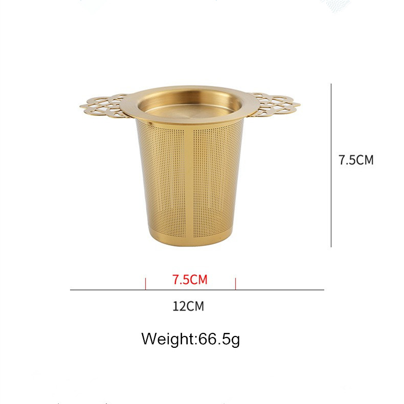 Gold filigree handles tea strainer 304 stainless steel wholesale manufacturer Gold filigree handles tea strainer 304 stainless steel wholesale manufacturer