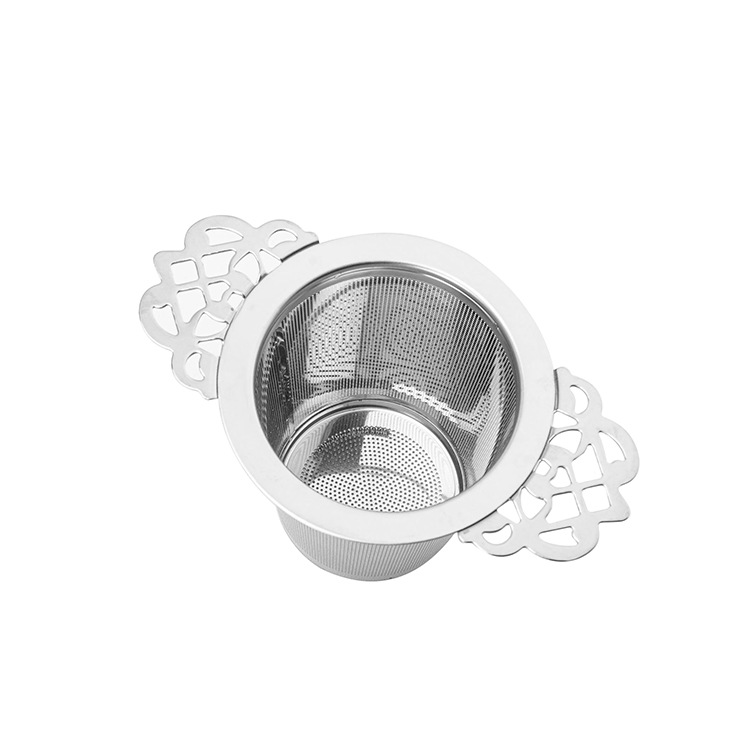 Stainless steel tea infuser with handles and drip bowl for loose leaf tea Stainless steel tea infuser with handles and drip bowl for loose leaf tea