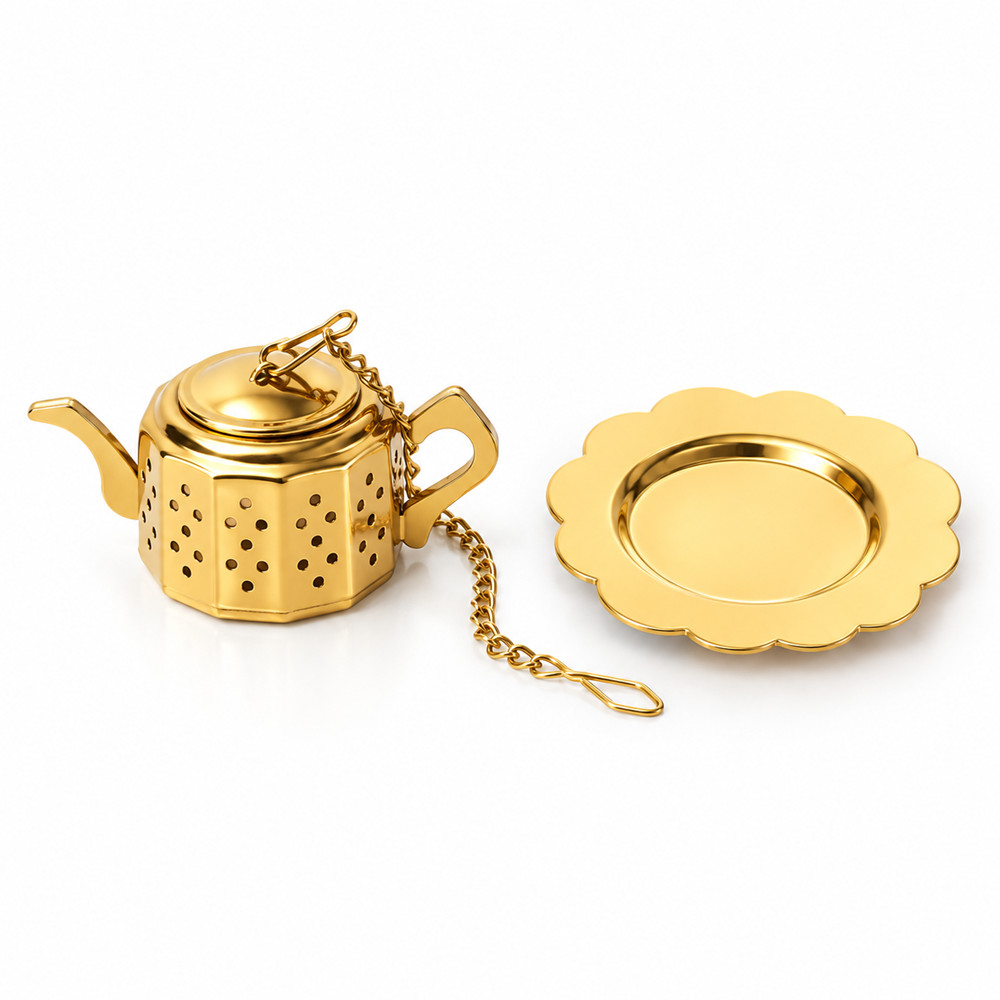 Reusable Metal Tea Infuser with Scalloped Saucer Set 1703