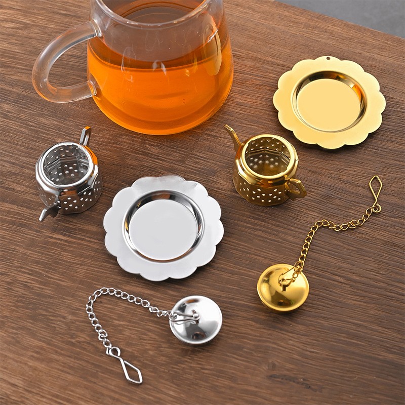 Reusable Metal Tea Infuser with Scalloped Saucer Set 1703