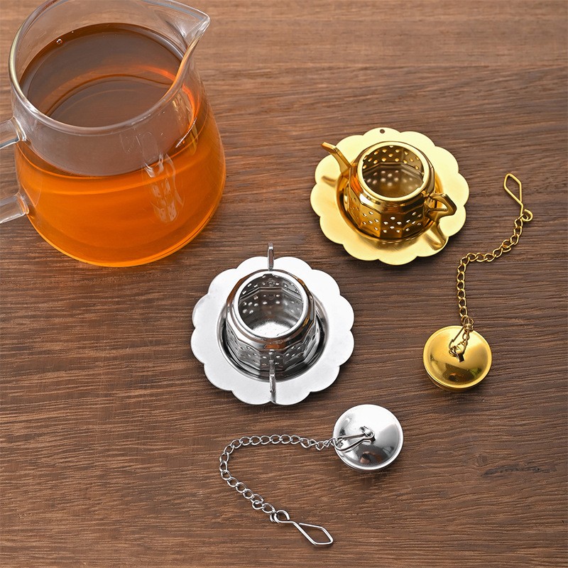 Reusable Metal Tea Infuser with Scalloped Saucer Set 1703