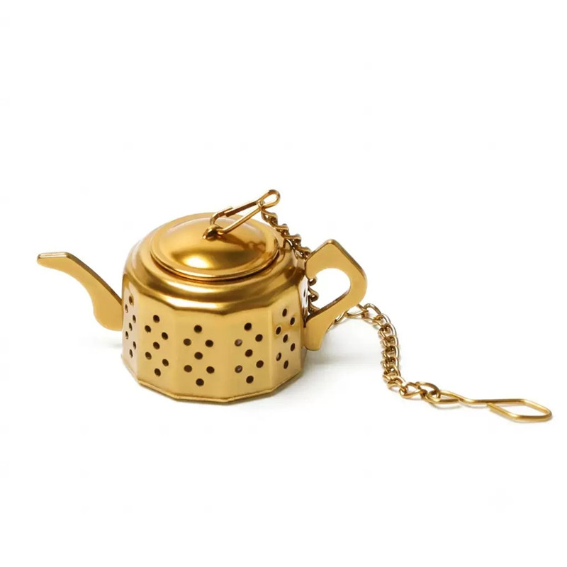 Gold 304 stainless steel tea infuser with chain and drip tray Gold 304 stainless steel tea infuser with chain and drip tray