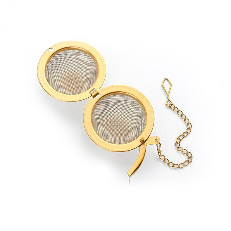 Gold Stainless Steel Mesh Tea Ball Infuser with Chain 1748