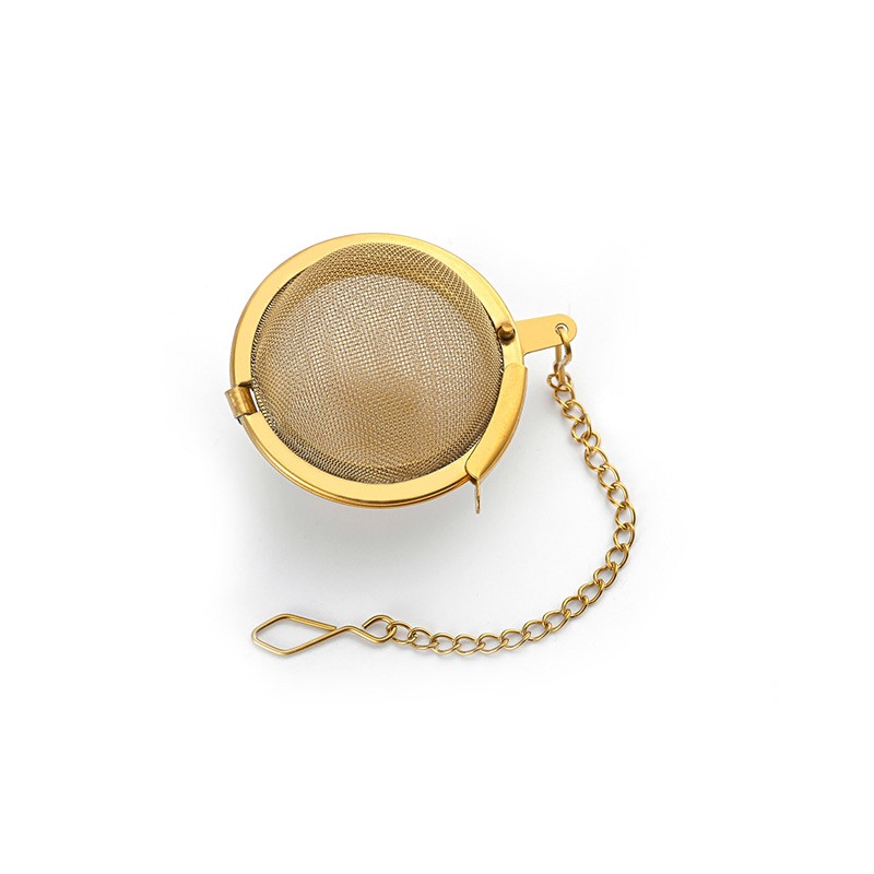 Gold Stainless Steel Mesh Tea Ball Infuser with Chain 1748