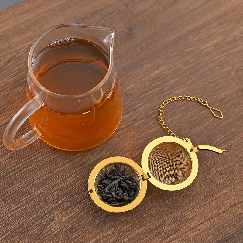 Gold Stainless Steel Mesh Tea Ball Infuser with Chain 1748
