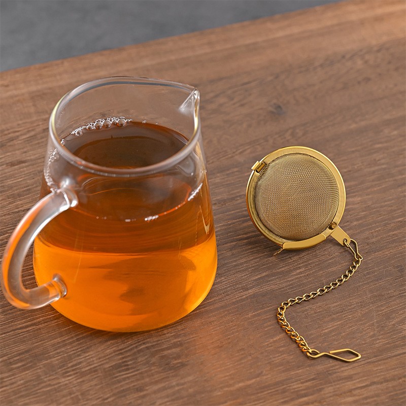 Gold Stainless Steel Mesh Tea Ball Infuser with Chain 1748