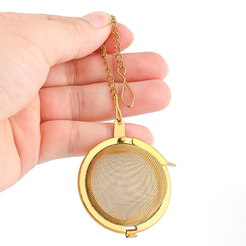 Gold Stainless Steel Mesh Tea Ball Infuser with Chain 1748